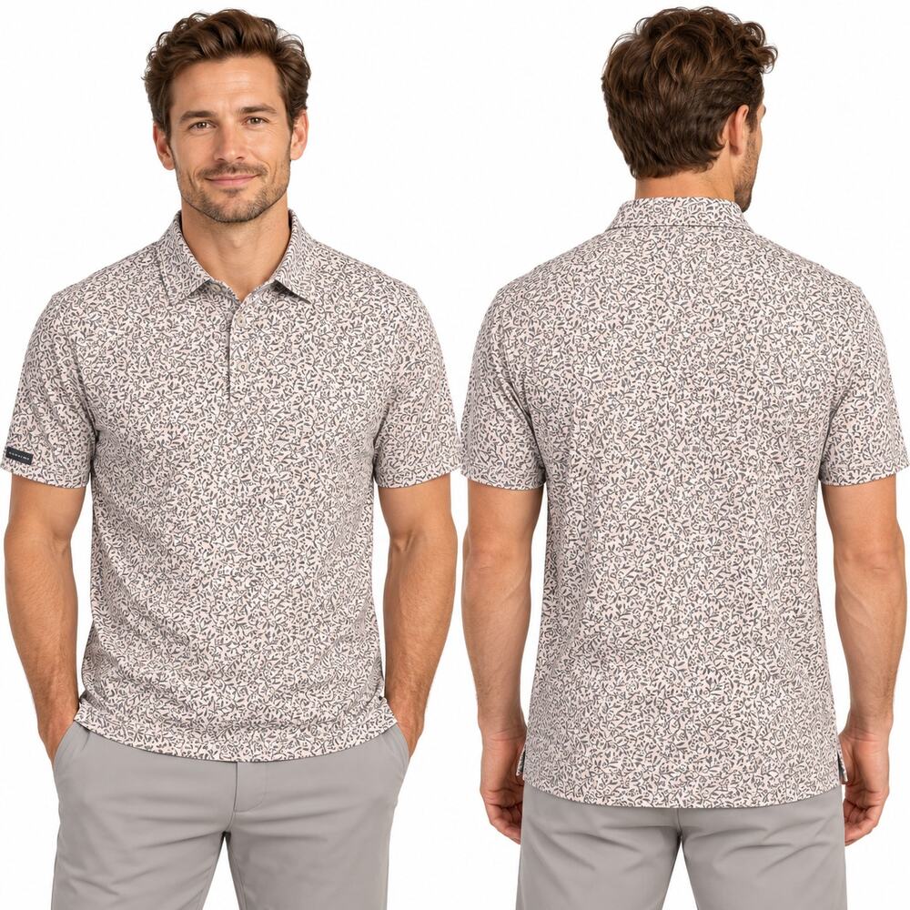 Dunning Golf Polo Shirt Men Medium Floral Print Performance Stretch Short Sleeve